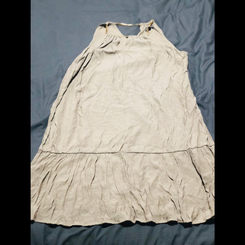 Tan Sleeveless dress with Gold trimming